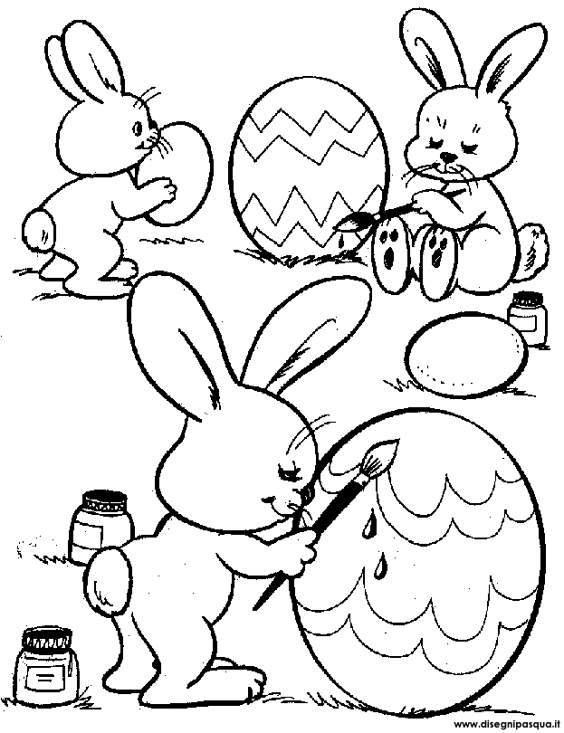 Conigli e uova di Pasqua da colorare